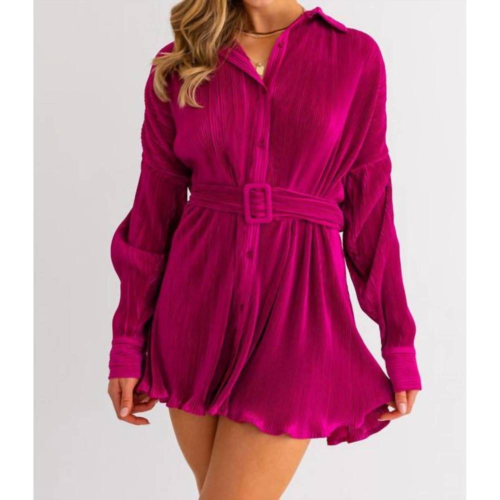 NEW LE LIS pleated shirt dress in magenta